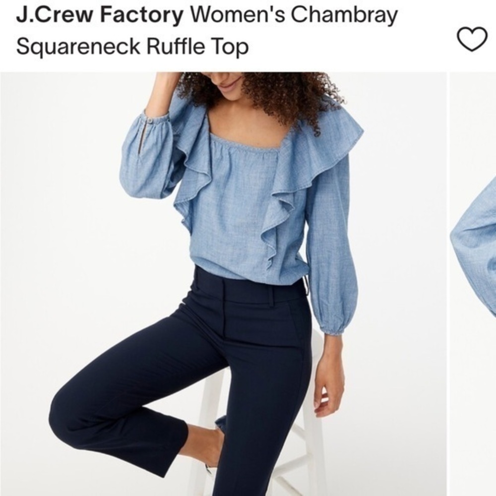 J Crew Chambray Cottagecore Nautical Beach Ruffle Blouse Top Size Large
